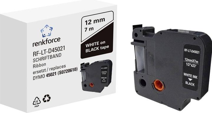 Actual product image Renkforce RF-LT-D45021 Compatible replaces DYMO D1 - 45021 12 mm Ba (1.20 cm, Black, White)