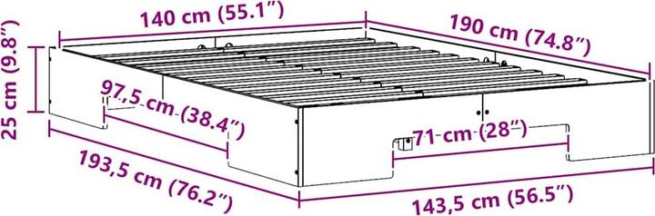 Actual product image vidaXL Bettgestell (140 x 190 cm)