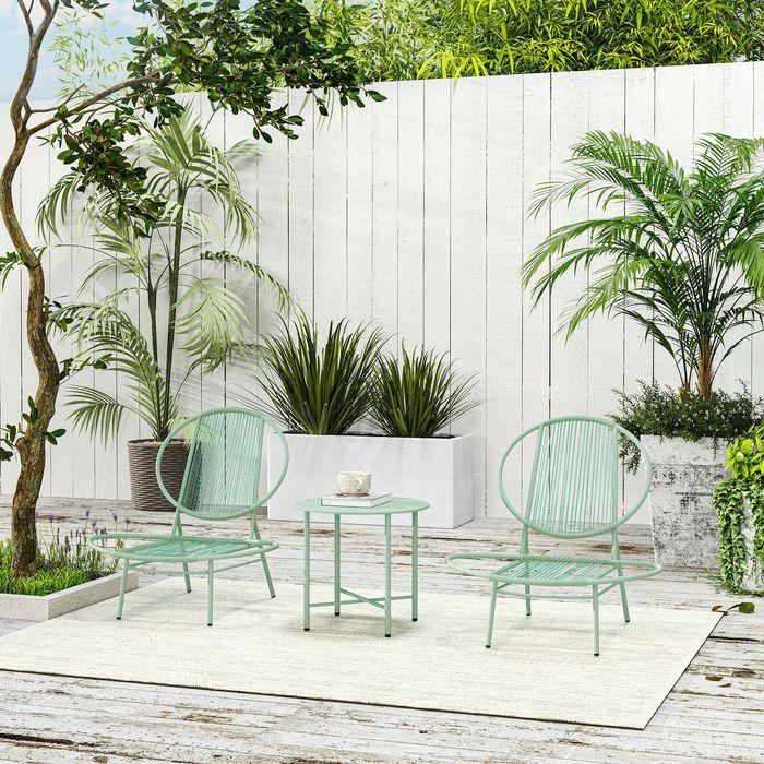 Produktbild Swisshandel24 Bistro-Set 3-teilig aus Stahl Ergonomische Muschelförmige Gartenstühle Grün (50 cm)