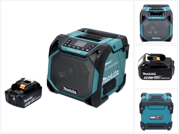 Produktbild Makita DMR 203 T1 Bluetooth Lautsprecher 12 V 18 V IP64 + 1x Akku 5,0 Ah - ohne Ladegerät