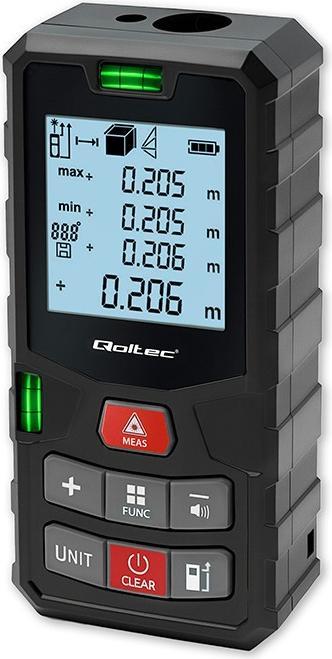Actual product image Qoltec Digitaler Laser-Entfernungsmesser mit Wasserwaage, hintergrundbeleuchtetes LCD, 120 m
