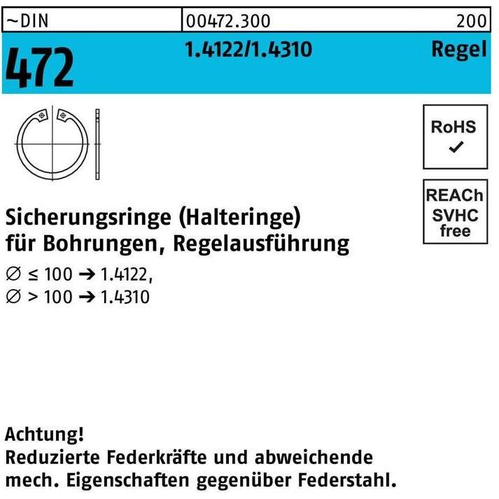 Muttern + Unterlegscheiben, Sicherungsring DIN 472 37 x 1,5 1.4122 Regelausf.