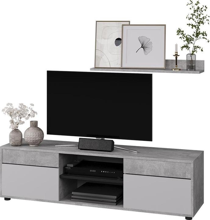 Image du produit Vichy Wohnwand Berno, Beton/Weiss, 2 Teile