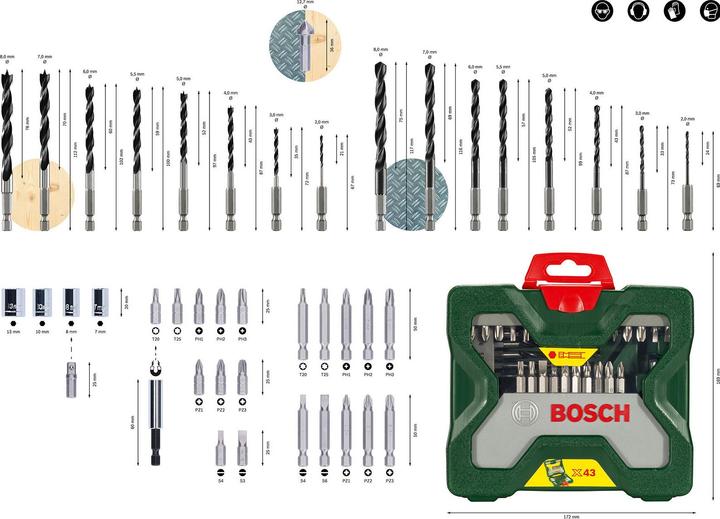 Produktbild Bosch Zubehör Sechskantbohrer X-Line-Set, 43 teilig (2 mm, 3 mm, 4 mm, 5 mm, 5.5 mm, 6 mm, 7 mm, 8 mm)