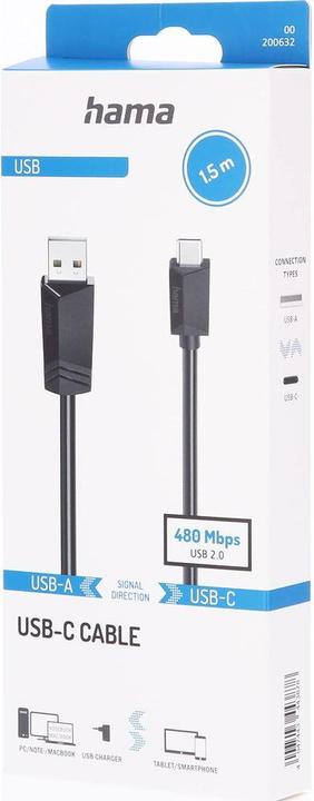 Actual product image Hama USB-C cable, USB-A plug - USB-C plug, USB 2.0, 480 Mbit/s, 1.50 m (1.50 m, USB 2.0)