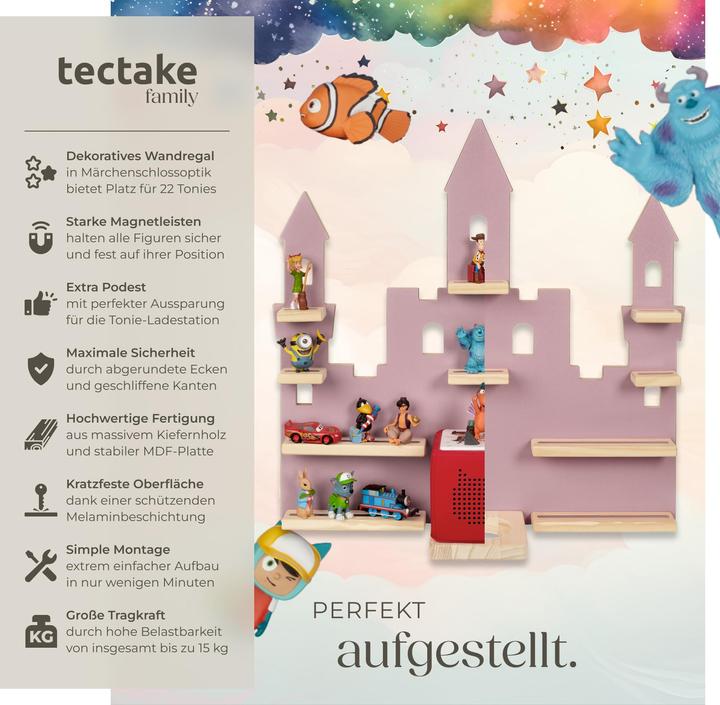 Actual product image tectake Wall Shelf 'Princess Palace' - fits 22 Tonie figurines, magnetic strips, integrated cable management