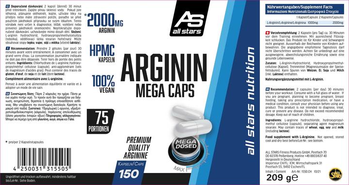 Nährwerte und Zutaten All Stars Arginin 2000 (150 Caps) (150 Stück, Kapseln, 200 g)