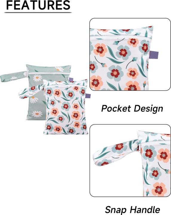 Produktbild ASMI 2 Stück Wetbag Windeltasche Set 18x25 cm Flower Duo