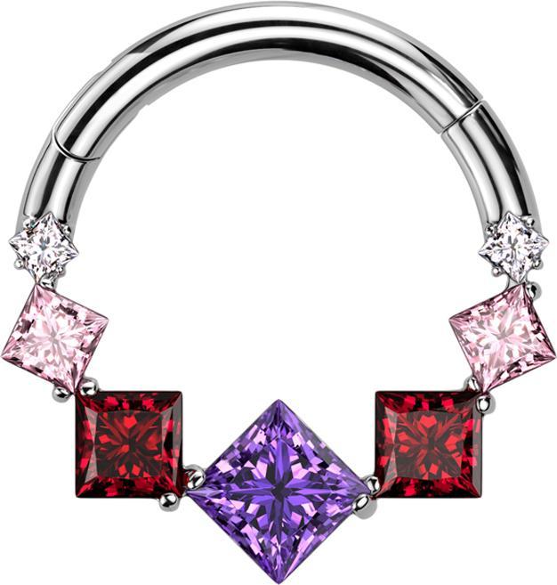 Image du produit Star Piercing Micro anneau segment pliable argent sept cristaux carrés colorés (Titane, sans laiton)