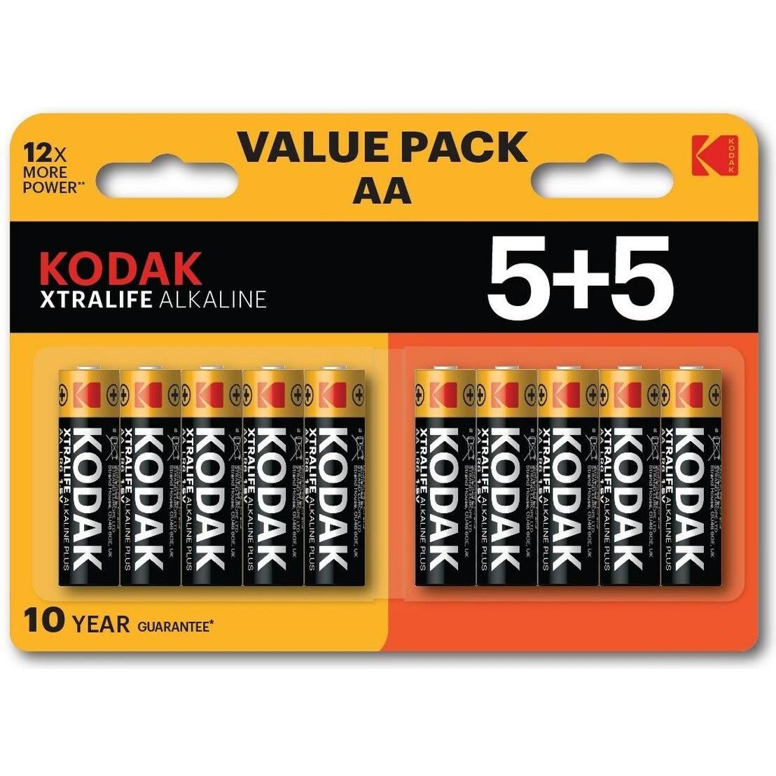 Kodak XTRALIFE Batteria alcalina AA 10 (confezione da 5+5) (10 pz., AA / LR6 / LR06 / Mignon / R6 / R14505), Batterie + pile