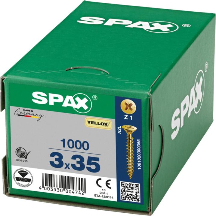 Produktbild Spax Senkkopf Bremsrippen Kreuzschlitz Z1 Vollgewinde Yellox (1000 Schrauben pro Stück)