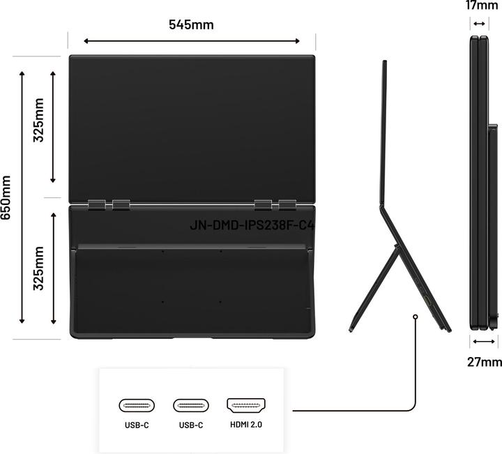 Immagine prodotto Japannext 60,5cm JN-DMD-IPS238F-C4 Dual-Monitor M-Touch FHD (1920 x 1080 pixel, 23.80")
