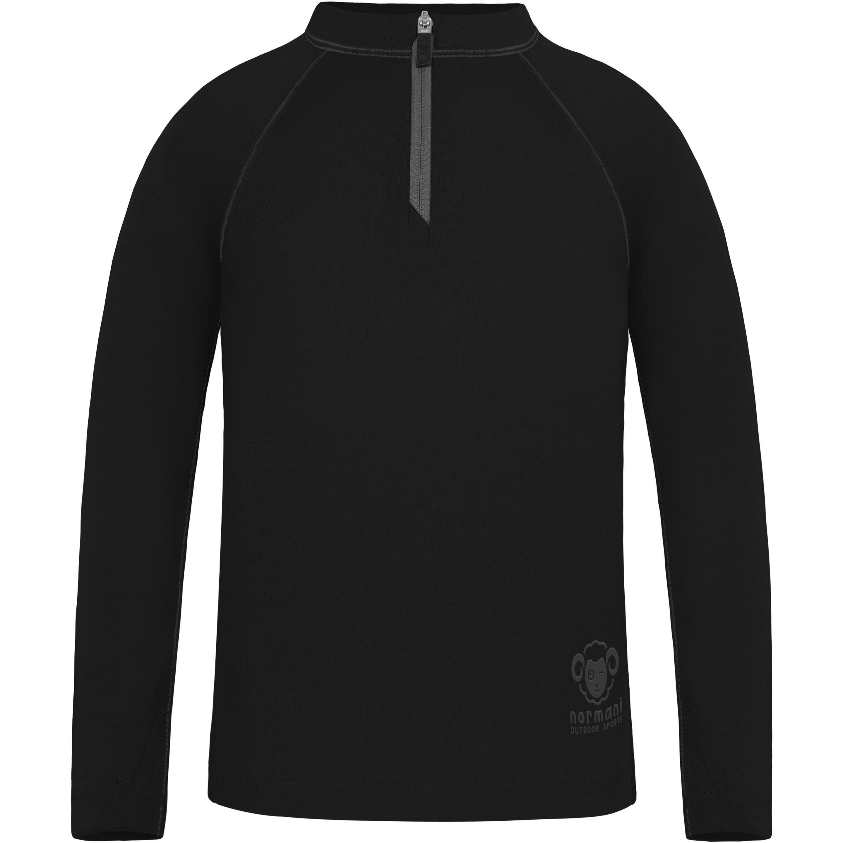 Normani, Herren, Funktionsshirt, Kinder Merino Langarm mit 1/4 Zipper „Nyapari“ - 9545 (86, 90, 92), Schwarz, 92, 86, 90