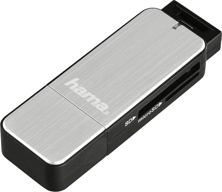 Actual product image Hama USB 3.0 SD/microSD card reader, silver (USB 3.0)
