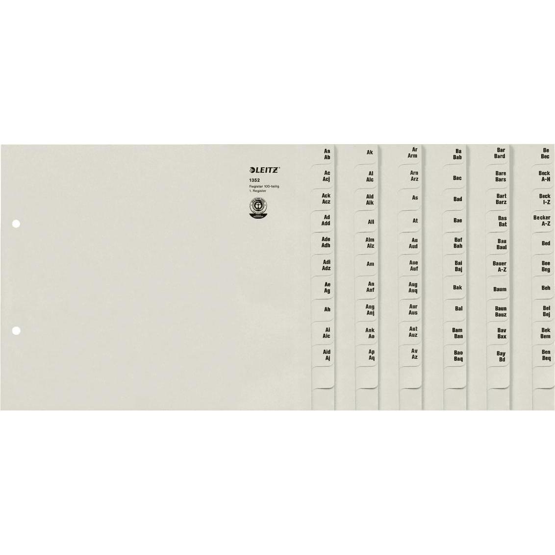 Leitz, Ordner Zubehör, Tauenpapier-Register, A-Z, für 100 Ordner, grau