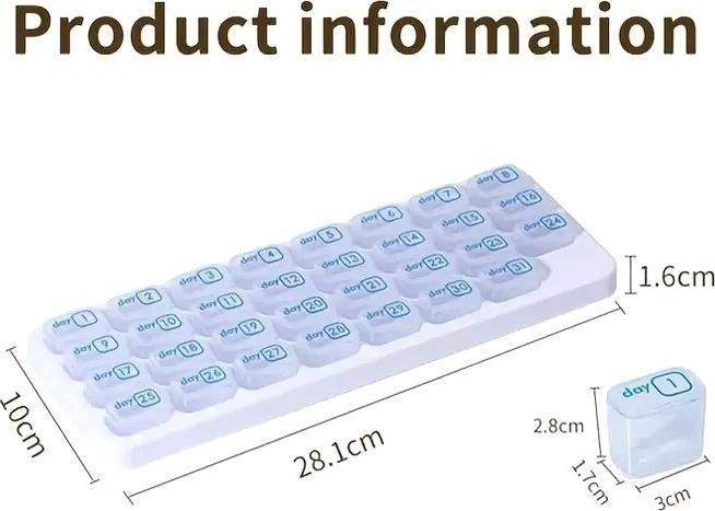 Produktbild Cbx Tablettenbox Monat – 31 Tage – Pillenbox für täglichen Gebrauch