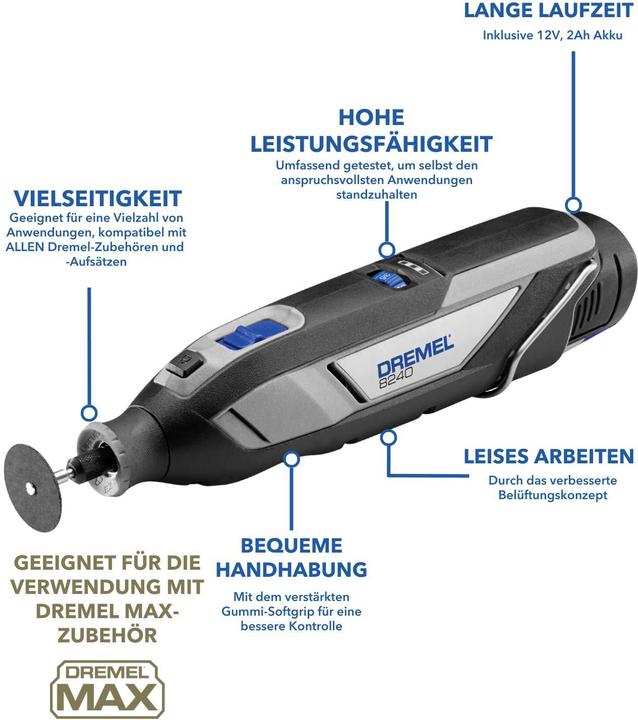 Produktbild Dremel 8240, 3 Aufsätze, 45tlg. Zubehörset inkl. EZ Speed Clic