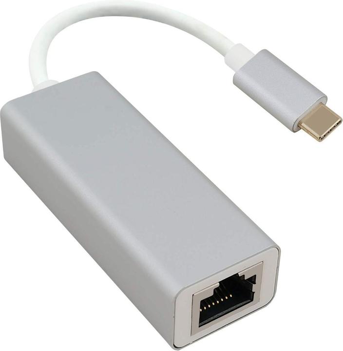 Actual product image Helos Adapter cable Ethernet, USB 3.1 Type-C™ male / RJ45 female, PREMIUM, silver USB Type-C™ male / RJ45 (USB-C, RJ45 (1x))
