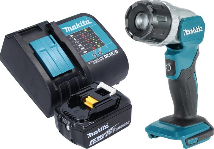 1x Makita DML 808 cordless hand lamp, 1x Makita BL 1840 B 18 V 4.0 Ah battery, 1x Makita DC 18 SD battery charger