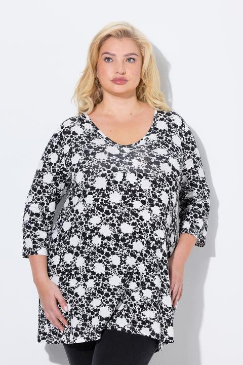 Produktbild Ulla Popken Shirt, Blüten, A-Linie, V-Ausschnitt, 3/4-Arm (50, 52)