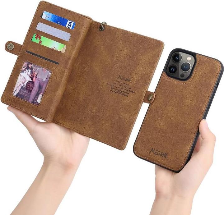 Produktbild Megshi iPhone 15 Pro Max - 2-1 Brieftaschen Hülle braun (Apple iPhone 15 Pro Max)