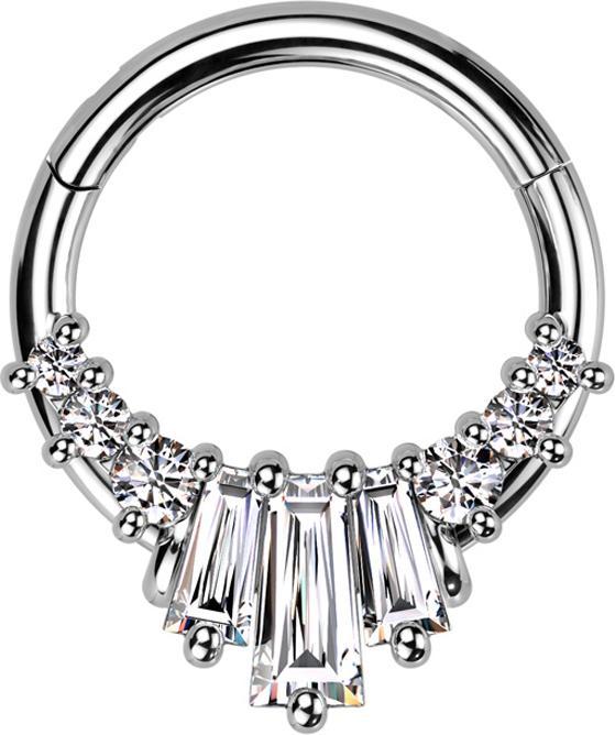 Immagine prodotto Star Piercing Anello micro segmento con cerniera in argento sei cristalli rotondi e tre baquette argento (Ottone, Acciaio chirurgico 316L)