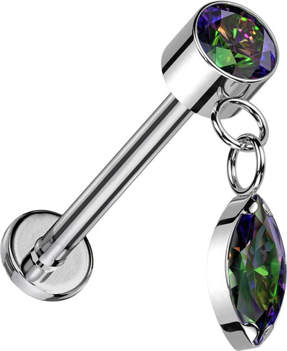 Immagine prodotto Hollywood Body Jewelry Labret micro senza filo argento cilindro argento cristallo scuro multicolore ciondolo cristallo (Titanio, senza ottone)