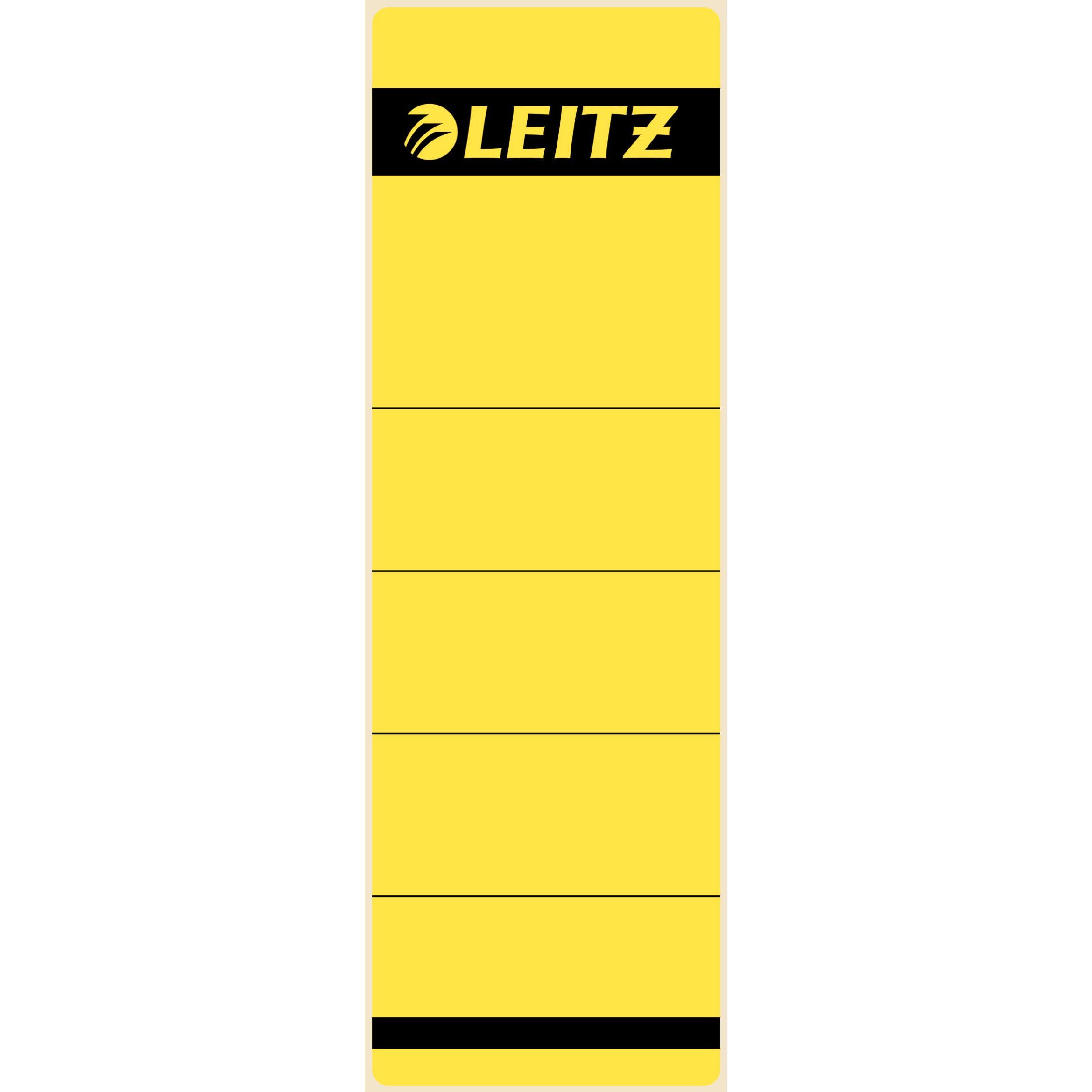 Leitz, Ordner Zubehör, Ordnerrücken-Etikett, 61 x 192 mm, kurz, breit, gelb passend für Standard- und Hartpappe