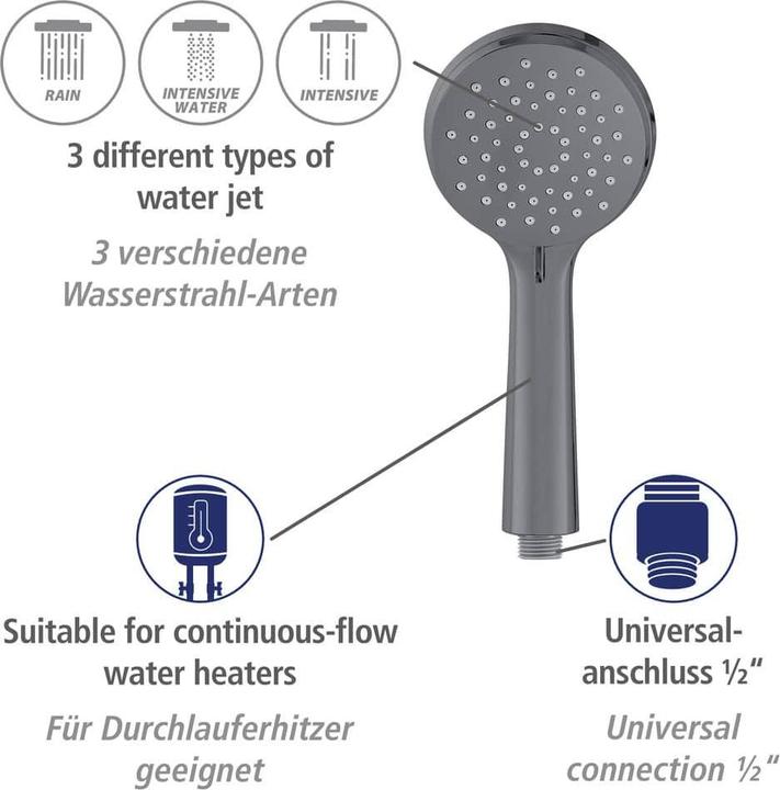 Produktbild Wenko Brauseset Mod. Young Gunmetal Grey Länge Stange: 66 cm (3 Strahlarten)
