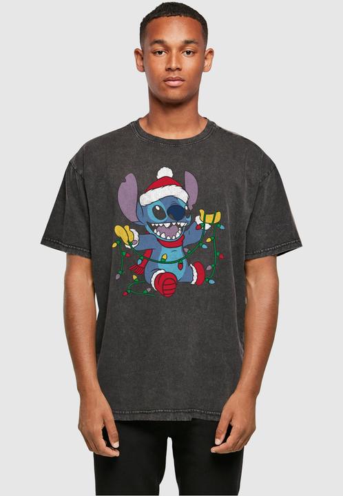 Produktbild Absolute Cult Lilo And Stitch - Christmas Lights Acid Washed Oversized Tee - 114345 (M)