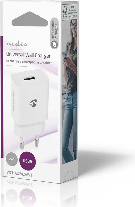 Produktbild Nedis Netzladegerät 12 W 1x 2.4 A A - Anzahl der Ausgänge: 1x USB-A, Kein Kabel im Lieferumfang enth (12 W, 1 Port)