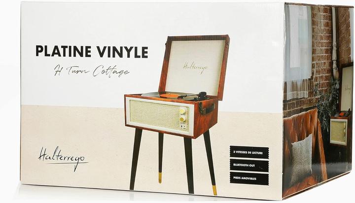 Produktbild Halterrego Platine vinyle COTTAGE bluetooth out 4 pieds amovibles motif cuir vintage (Manuell)