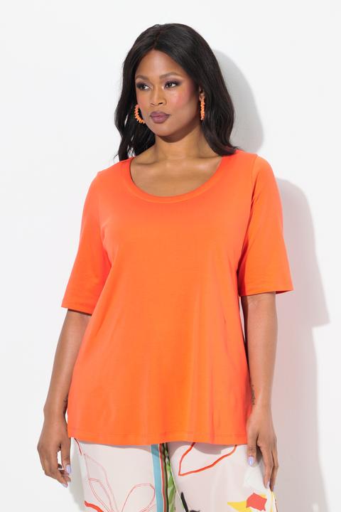 Immagine prodotto Ulla Popken T-shirt dal taglio svasato in cotone Pima con scollo a girocollo e maniche a 3/4 (50, 52)