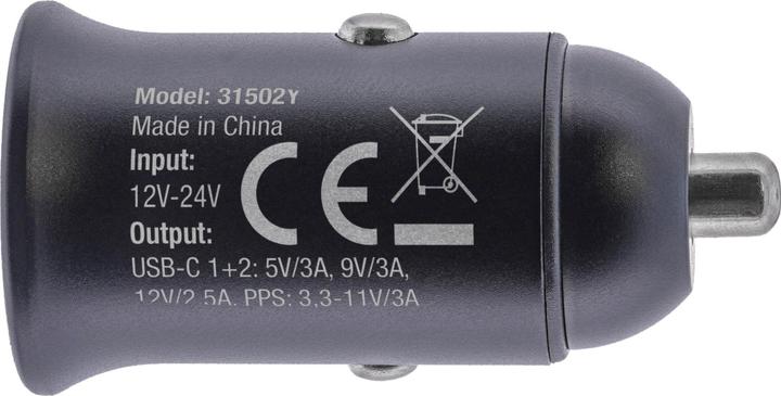 Produktbild InLine USB KFZ Stromadapter Power Delivery, 2x USB Typ-C, schwarz