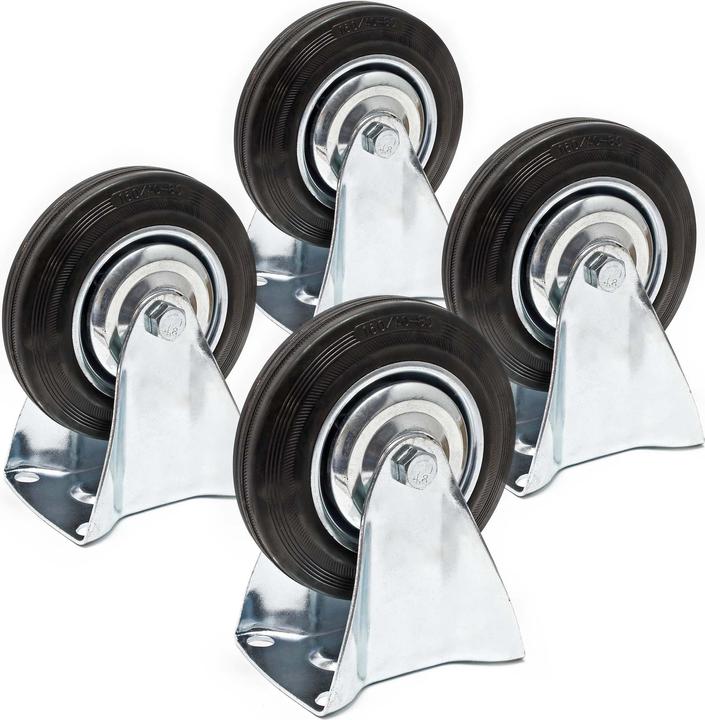 Produktbild Wiltec Bockrollen Set 4x Transportrolle Vollgummirad 160mm 130kg Metallfelge
