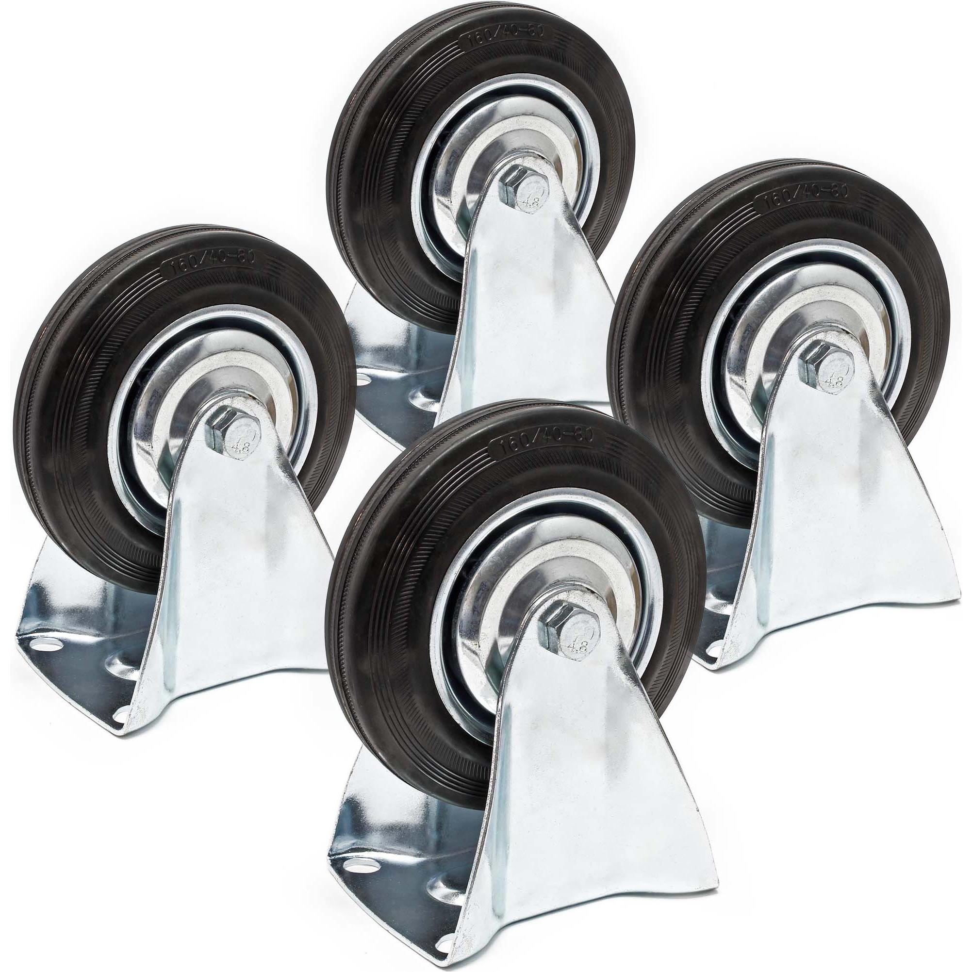 Thumbnail - Wiltec, Möbelrollen, Bockrollen Set 4x Transportrolle Vollgummirad 160mm 130kg Metallfelge