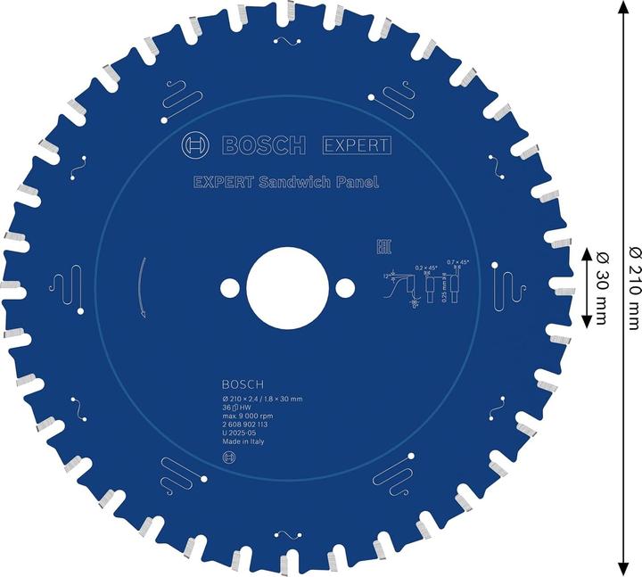 Image du produit Bosch Professional Zubehör Bosch Blau Zubehör 2608902113 EXPERT Kreissägeblatt Sandwichplatte 210 x 2,4/1,8 x 30 mm T36
