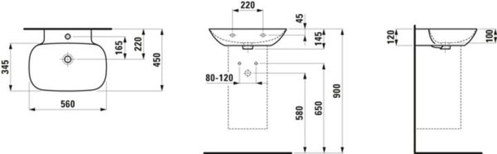 Image du produit Laufen INO lavabo, 1 trou pour robinet, avec trop-plein, 560x450mm, H810302 (450 mm, 560 mm)