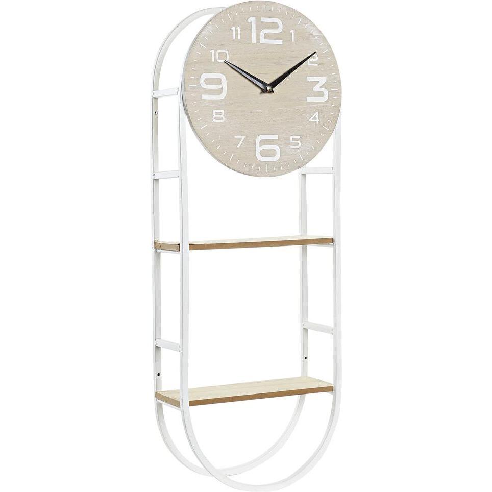 DKD Home Decor, Orologio da parete, Wall Clock Natural Metal MDF White (25,5 x 11,5 x 71 cm)