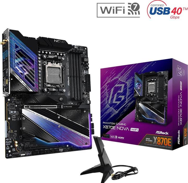 Produktbild AsRock X870 Nova WiFi AM5 ATX HDMI/USB-C DDR5 (AM5, AMD X870, ATX)