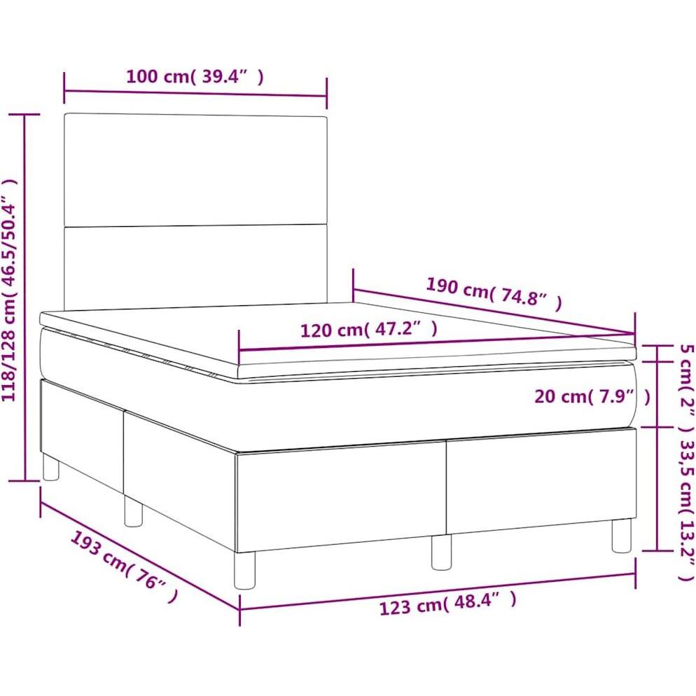 Thumbnail - VidaXL, Bett, Bo x springbett mit Matratze & LED 120 x 190 cm Stoff (120 x 190 cm)