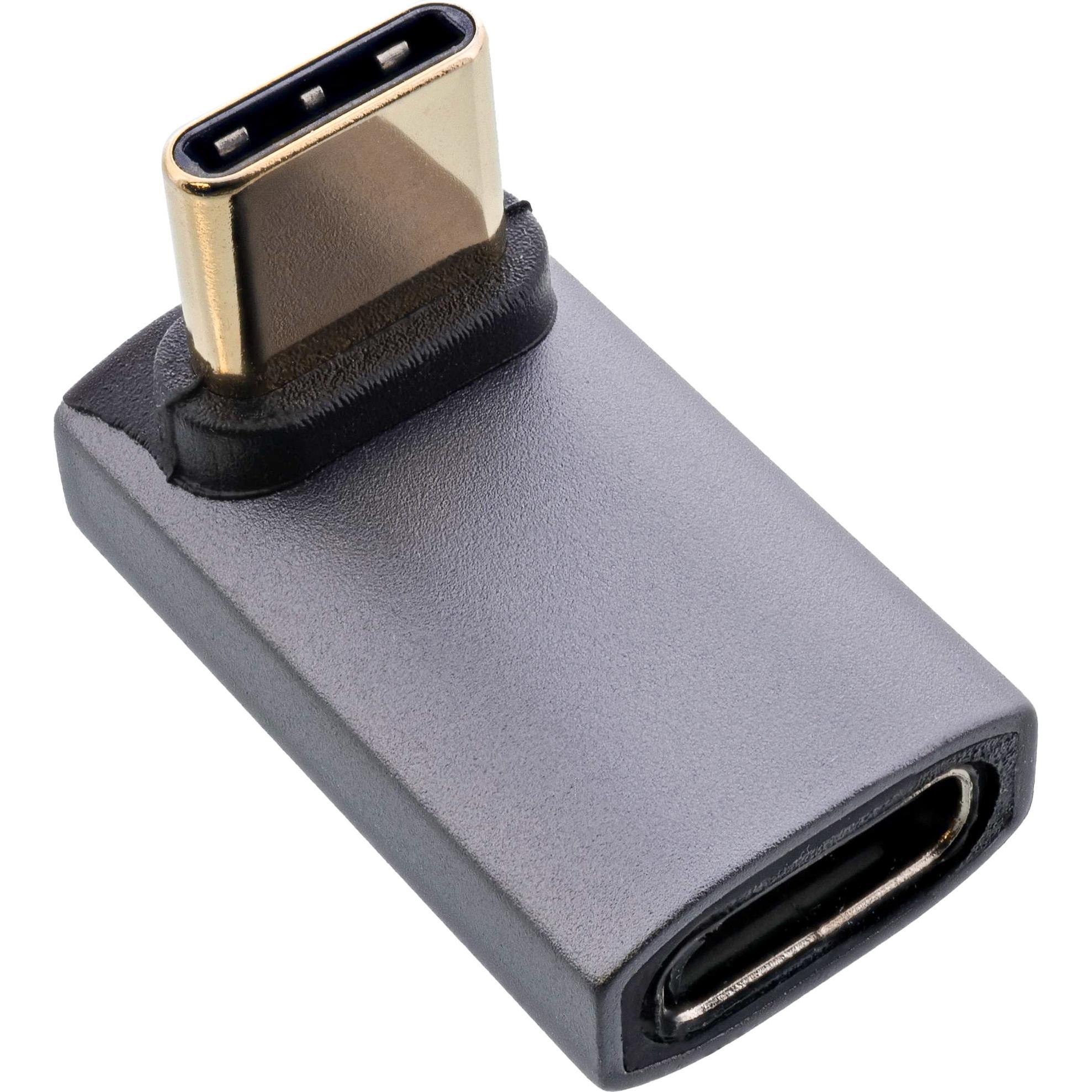 InLine USB4 Adapter, USB-C Stecker/Buchse oben/unten gewinkelt, Aluminium, grau (USB Typ-C), Data + Video Adapter, Grau