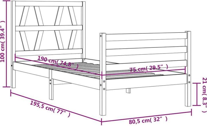 Image du produit VidaXL Massivholzbett mit Kopfteil 2FT6 Small Single (75 x 190 cm)