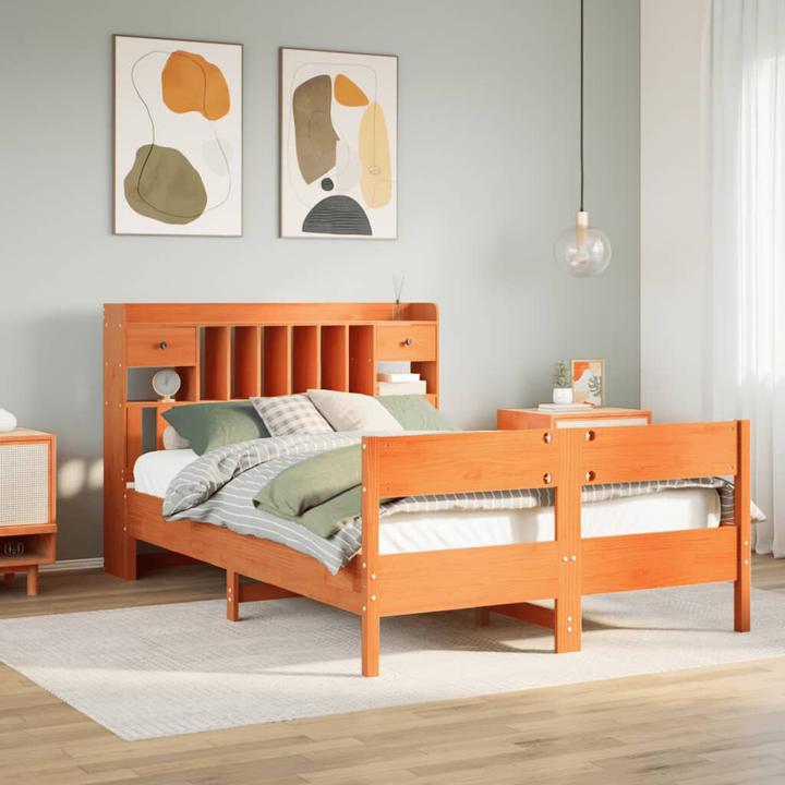Produktbild VidaXL Massivholzbett Holzbett Bett mit Regal ohne Matratze 140x200cm Kiefer (140 x 200 cm)