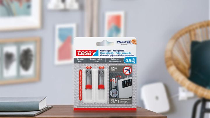 Produktbild tesa Klebenagel für Tapete & Putz, ideal für WLAN Router, höhen- und seitenverstellbar