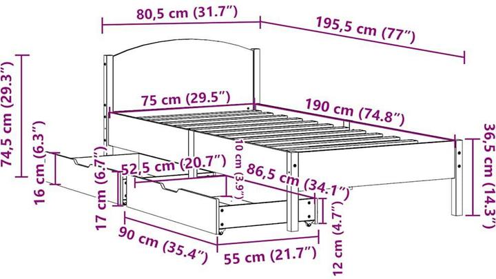 Image du produit vidaXL Bettgestell (75 x 190 cm)
