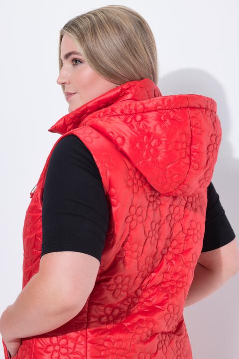 Produktbild Miamoda Long-Steppweste, Blumen-Steppmuster, Kapuze, 2-Wege-Zipper (48)