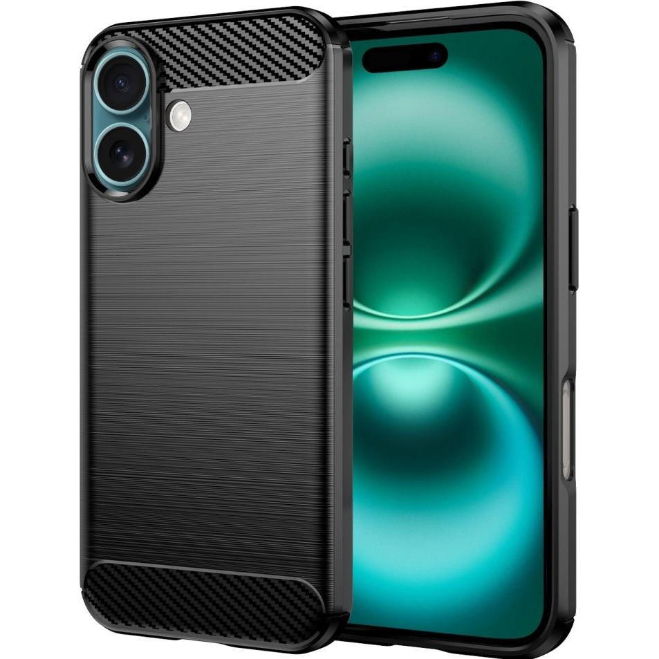 Screenguard Apple iPhone 16 Hülle Carbon Brushed Soft TPU (Apple iPhone 16), Smartphone Hülle, Schwarz