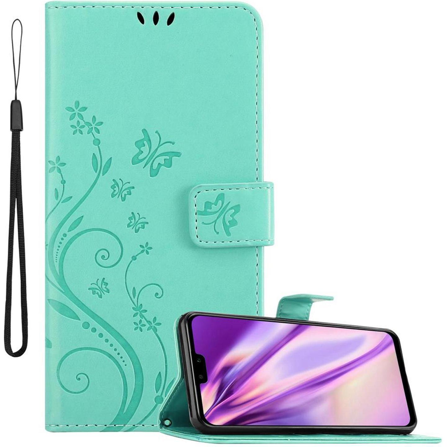Cadorabo Flower Book Cover (Huawei Y9 (2019)), Smartphone Hülle, Türkis