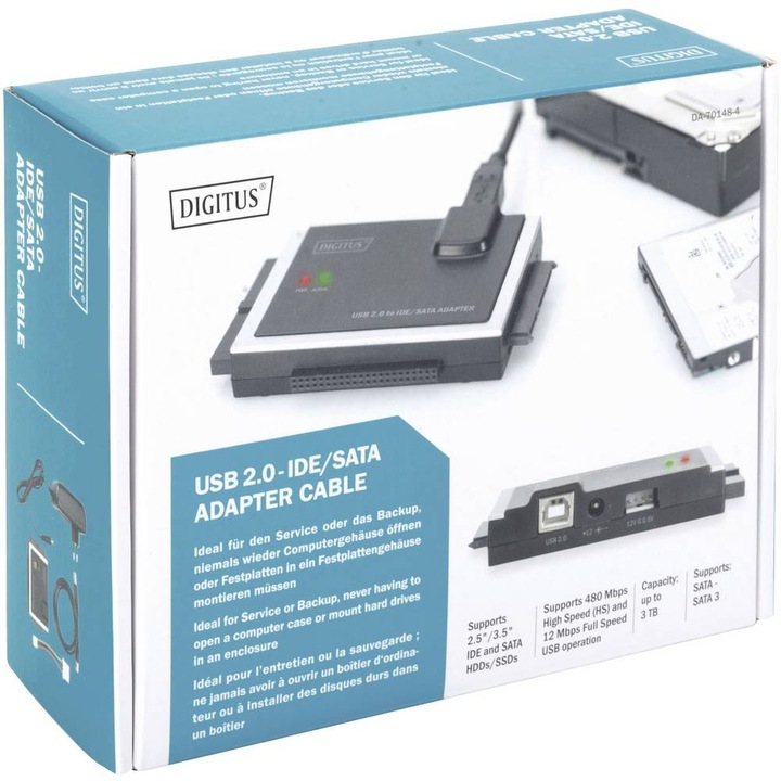 Productafbeelding Digitus USB 2.0 IDE/SATA adapterkabel (USB 2.0, SATA, SATA III, SATA II)